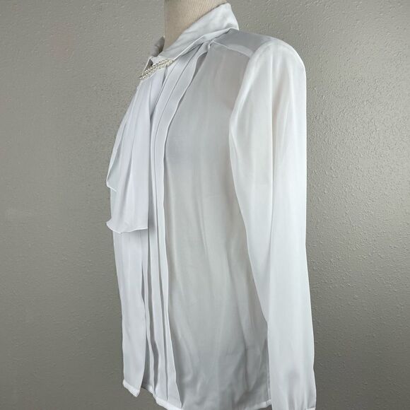 Vintage Laura & Jayme Collection White Button Down Ascot Shirt Size 12 EUC - Picture 5 of 8